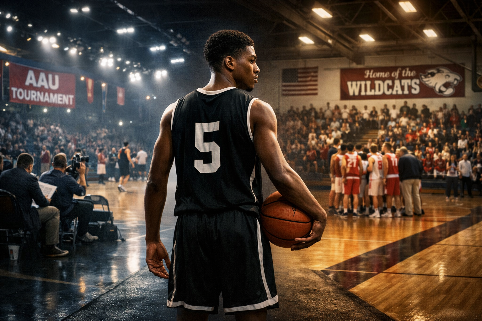 High school basketball player choosing between AAU basketball exposure and high school development path