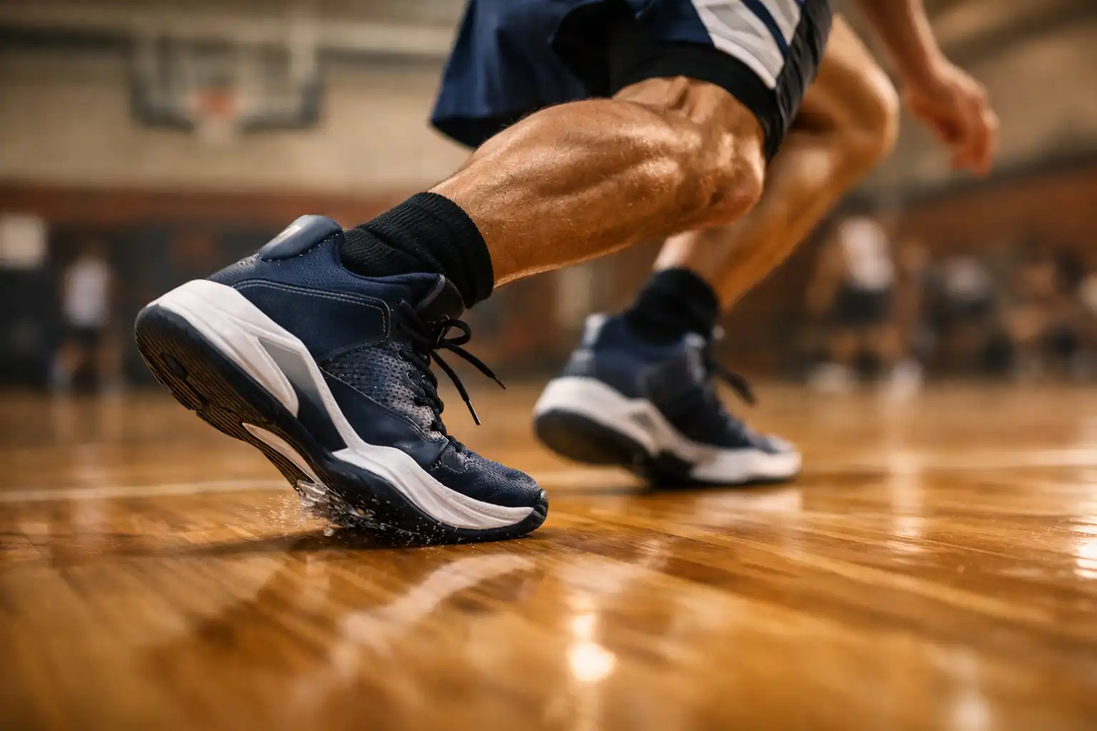 high school basketball player pushing off the ball of the foot demonstrating proper foot mechanics and explosive movement