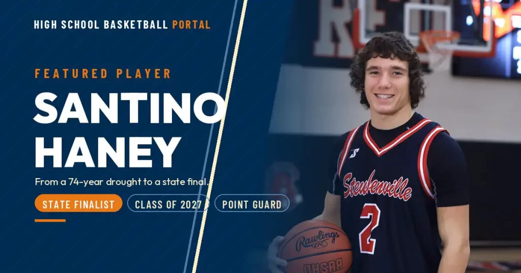 Santino Haney, Steubenville Big Red Class of 2027 point guard, holding a basketball